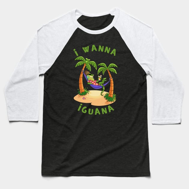 I Wanna Iguana on the Beach Baseball T-Shirt by IWANNAIGUANA